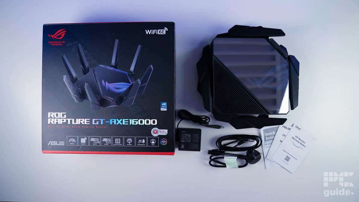 ROG RAPTURE GT-AXE16000 Wifi 6E Router box contents, Image by PCGuide