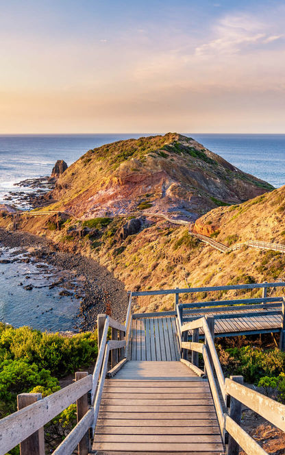 australia boardwalk to pulpit rock sea stack mornington peninsula istk