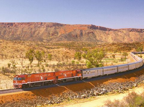 australia the ghan train rolling through the outback