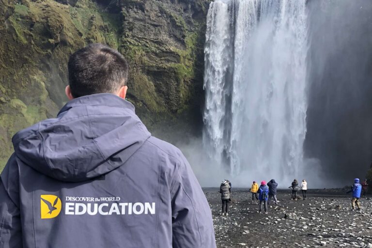 edu iceland team trip skogafoss branded jacket