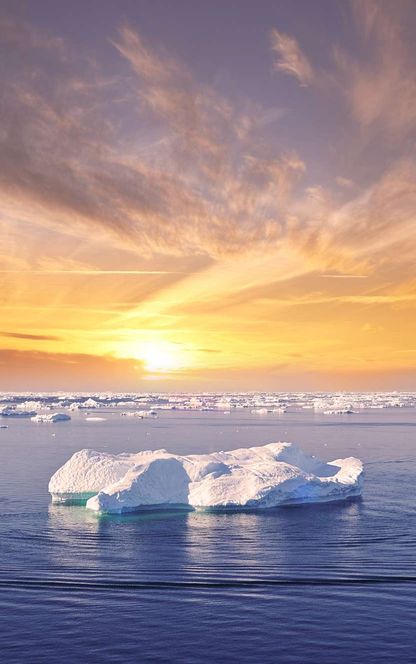 greenland disko bay sunset over ice floes near ilulissat istk