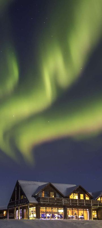 northern lights over hotel ranga in south west Iceland