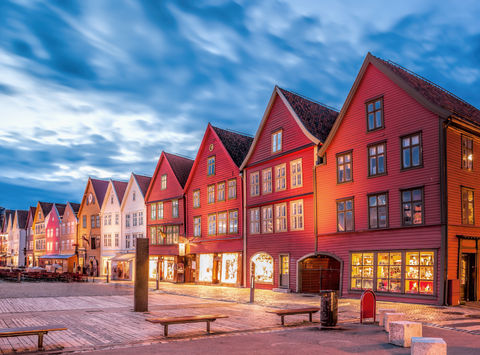 norway bergen bryggen evening side view istk