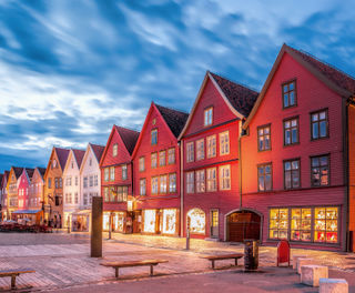 norway bergen bryggen evening side view istk