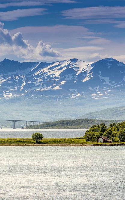 norway gisund bridge against mountain backdrop senja astk