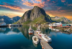 norway lofoten reine boats moored at jetty istk