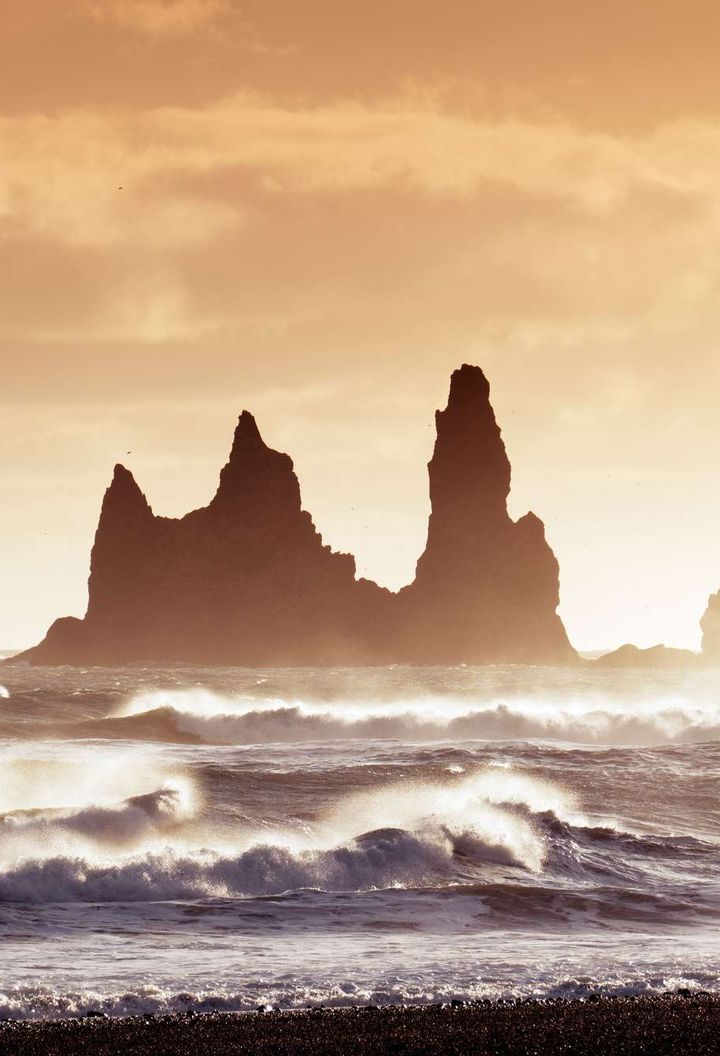 south iceland reynisdrangar sea stacks sunset