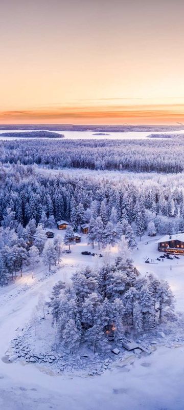 swedish lapland brandon lodge aerial view winter