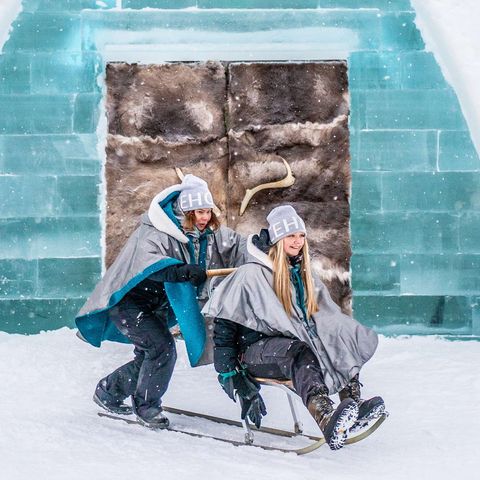 swedish lapland kicksled fun icehotel entrance ak