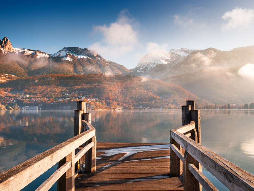 Picture of lake annecy with mountains in the background